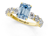 Yellow gold Fancy Blue Emerald  Diamond Prong Setting with Side Stones on a Pave Band_142