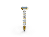 Yellow gold Fancy Blue Emerald  Diamond Prong Setting with Side Stones on a Pave Band_143