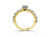 Yellow gold Fancy Blue Emerald  Diamond Prong Setting with Side Stones on a Pave Band_144