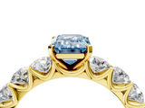 Yellow gold Fancy Blue Emerald  Diamond Prong Setting with Side Stones on a Pave Band_145