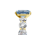 Yellow gold Fancy Blue Emerald  Diamond Prong Setting with Side Stones on a Pave Band_146