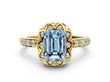 Yellow gold Fancy Blue Emerald  Diamond Solitaire Ring with Shared Prong Pavé Band_66