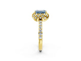 Yellow gold Fancy Blue Emerald  Diamond Solitaire Ring with Shared Prong Pavé Band_68