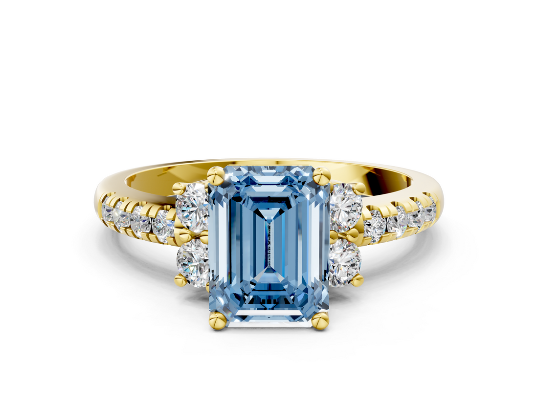 Yellow gold Fancy Blue Emerald  Diamond Three-Stone Pave Band with Four-Prong Setting_20