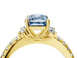 Yellow gold Fancy Blue Emerald  Diamond Three-Stone Pave Band with Four-Prong Setting_24