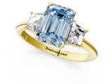 Yellow gold Fancy Blue Emerald  Diamond Three-Stone Ring with Trapezoid Side Stones and Prong Setting_18