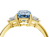 Yellow gold Fancy Blue Emerald  Diamond Three-Stone Ring with Trapezoid Side Stones and Prong Setting_21