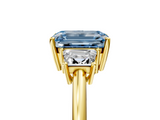 Yellow gold Fancy Blue Emerald  Diamond Three-Stone Ring with Trapezoid Side Stones and Prong Setting_22
