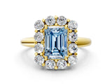 Yellow gold Fancy Blue Emerald  Halo Cluster Diamond Engagement Ring with Prong Setting and Polished Band_51