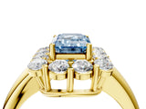 Yellow gold Fancy Blue Emerald  Halo Cluster Diamond Engagement Ring with Prong Setting and Polished Band_55