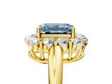 Yellow gold Fancy Blue Emerald  Halo Cluster Diamond Engagement Ring with Prong Setting and Polished Band_56