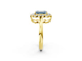 Yellow gold Fancy Blue Emerald  Halo Cluster Diamond Engagement Ring with Solitaire Band and Prong Setting_51