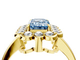 Yellow gold Fancy Blue Emerald  Halo Cluster Diamond Engagement Ring with Solitaire Band and Prong Setting_53