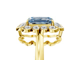 Yellow gold Fancy Blue Emerald  Halo Cluster Diamond Engagement Ring with Solitaire Band and Prong Setting_54