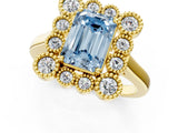 Yellow gold Fancy Blue Emerald  Halo Diamond Cluster Engagement Ring with Milgrain Bezel Setting and Solitaire Band_28
