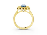 Yellow gold Fancy Blue Emerald  Halo Diamond Cluster Engagement Ring with Milgrain Bezel Setting and Solitaire Band_30