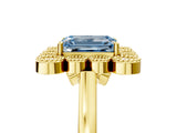 Yellow gold Fancy Blue Emerald  Halo Diamond Cluster Engagement Ring with Milgrain Bezel Setting and Solitaire Band_32