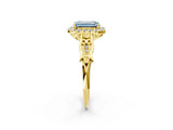Yellow gold Fancy Blue Emerald  Halo Diamond Engagement Ring with Filigree Band and Four-Prong Setting_83