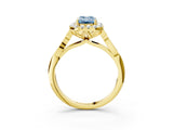 Yellow gold Fancy Blue Emerald  Halo Diamond Engagement Ring with Filigree Band and Four-Prong Setting_84