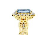 Yellow gold Fancy Blue Emerald  Halo Diamond Engagement Ring with Filigree Band and Four-Prong Setting_86