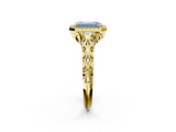Yellow gold Fancy Blue Emerald  Halo Diamond Engagement Ring with Intricate Filigree Band and Four-Prong Setting_39