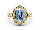 Yellow gold Fancy Blue Emerald  Halo Diamond Engagement Ring with Milgrain Band and Four-Prong Setting_37