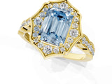 Yellow gold Fancy Blue Emerald  Halo Diamond Engagement Ring with Milgrain Band and Four-Prong Setting_38