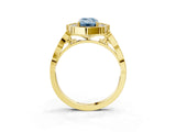 Yellow gold Fancy Blue Emerald  Halo Diamond Engagement Ring with Milgrain Band and Four-Prong Setting_40