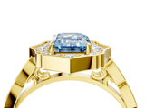 Yellow gold Fancy Blue Emerald  Halo Diamond Engagement Ring with Milgrain Band and Four-Prong Setting_41