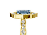 Yellow gold Fancy Blue Emerald  Halo Diamond Engagement Ring with Milgrain Band and Four-Prong Setting_42