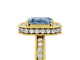 Yellow gold Fancy Blue Emerald  Halo Diamond Engagement Ring with Milgrain Pave Band and Four-Prong Setting_29