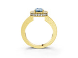 Yellow gold Fancy Blue Emerald  Halo Diamond Engagement Ring with Milgrain Pave Band and Four-Prong Setting_54