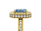 Yellow gold Fancy Blue Emerald  Halo Diamond Engagement Ring with Milgrain Pave Band and Four-Prong Setting_56