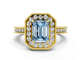Yellow gold Fancy Blue Emerald  Halo Diamond Engagement Ring with Milgrain Pave Band and Four-Prong Setting_63