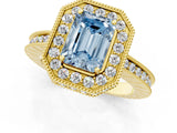 Yellow gold Fancy Blue Emerald  Halo Diamond Engagement Ring with Milgrain Pave Band and Four-Prong Setting_64