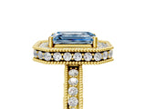 Yellow gold Fancy Blue Emerald  Halo Diamond Engagement Ring with Milgrain Pave Band and Four-Prong Setting_68
