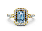 Yellow gold Fancy Blue Emerald  Halo Diamond Engagement Ring with Pavé Band and Four-Prong Setting_57