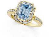 Yellow gold Fancy Blue Emerald  Halo Diamond Engagement Ring with Pavé Band and Four-Prong Setting_58