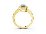 Yellow gold Fancy Blue Emerald  Halo Diamond Engagement Ring with Pavé Band and Four-Prong Setting_60