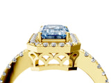 Yellow gold Fancy Blue Emerald  Halo Diamond Engagement Ring with Pavé Band and Four-Prong Setting_61