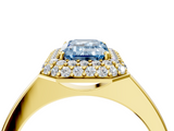 Yellow gold Fancy Blue Emerald  Halo Diamond Engagement Ring with Solitaire Band and Four-Prong Setting_25