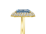 Yellow gold Fancy Blue Emerald  Halo Diamond Engagement Ring with Solitaire Band and Four-Prong Setting_26