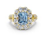 Yellow gold Fancy Blue Emerald  Halo Diamond Engagement Ring with Split Shank and Prong Setting_66