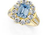 Yellow gold Fancy Blue Emerald  Halo Diamond Engagement Ring with Split Shank and Prong Setting_67