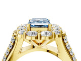 Yellow gold Fancy Blue Emerald  Halo Diamond Engagement Ring with Split Shank and Prong Setting_70