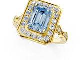 Yellow gold Fancy Blue Emerald  Halo Diamond Engagement Ring with Twisted Band and Four-Prong Setting 2