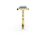 Yellow gold Fancy Blue Emerald  Halo Diamond Engagement Ring with Twisted Band and Four-Prong Setting 3