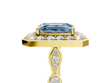 Yellow gold Fancy Blue Emerald  Halo Diamond Engagement Ring with Twisted Band and Four-Prong Setting