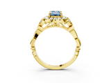 Yellow gold Fancy Blue Emerald  Halo Diamond Engagement Ring with Vintage-Inspired Band and Four-Prong Setting_6