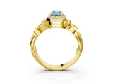 Yellow gold Fancy Blue Emerald  Halo Diamond Floral Band with Four-Prong Setting_57